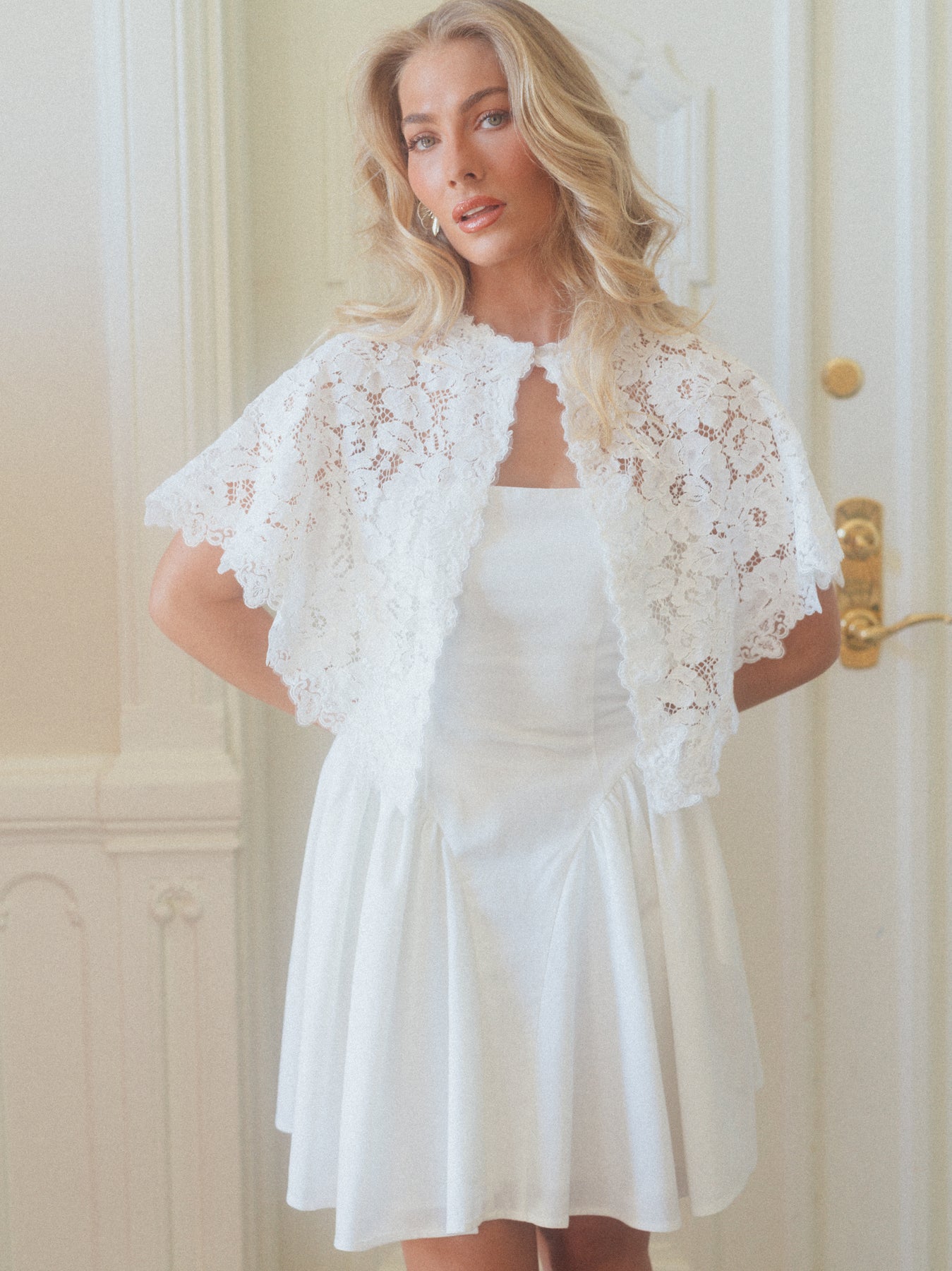 Aurora Linen Cape Mini Dress - White