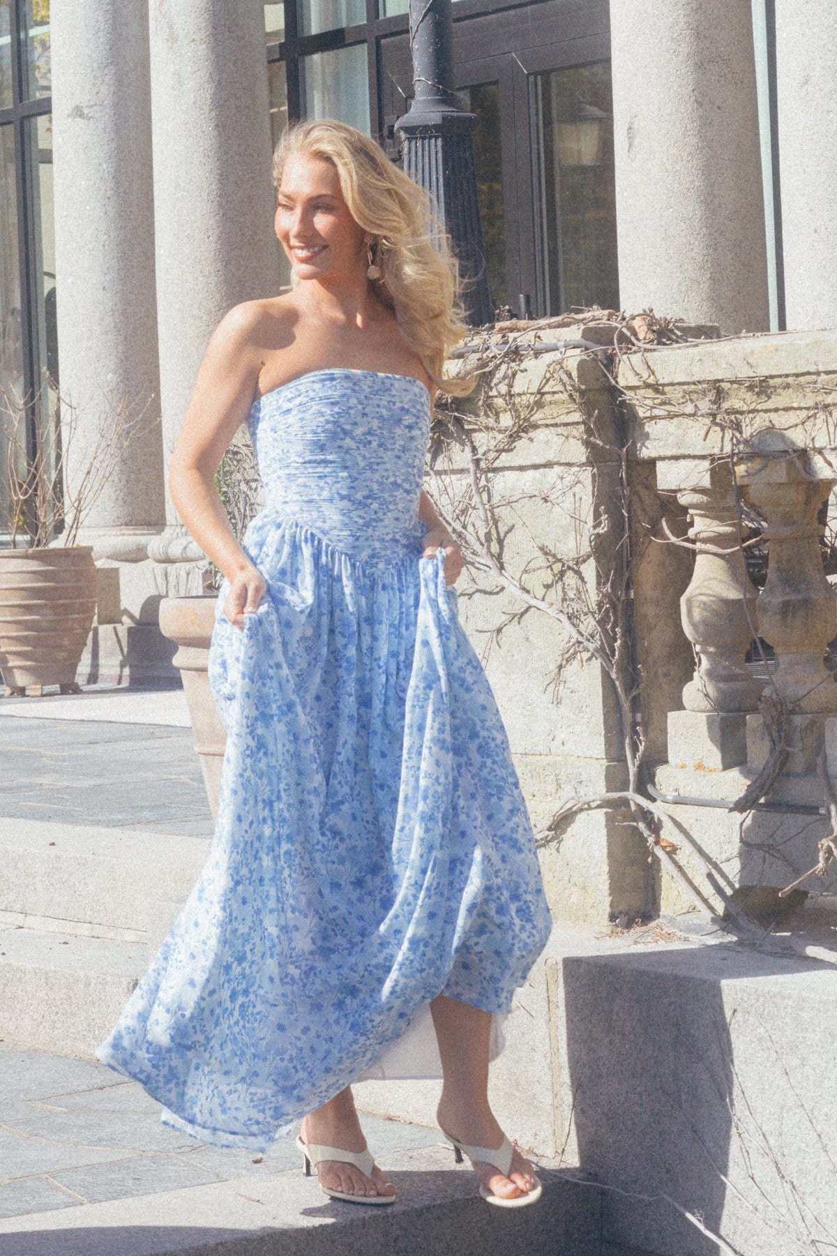 Meya Chiffon Bandeauklänning - Blue Print