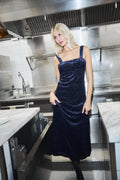 Villgun Velvet Leaf Dress - Navy