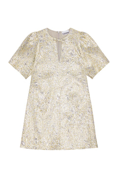 Metallic Cloque A-Shaped Mini Dress - Gold/Silver