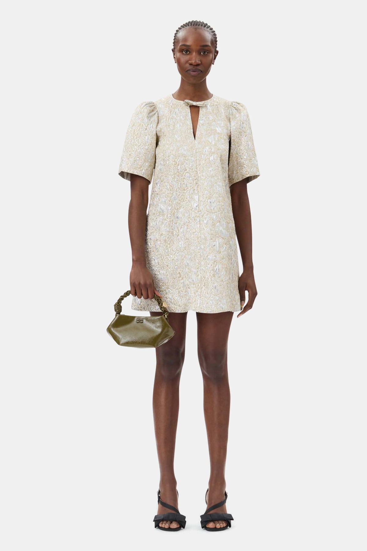 Metallic Cloque A-Shaped Mini Dress - Guld/Silver