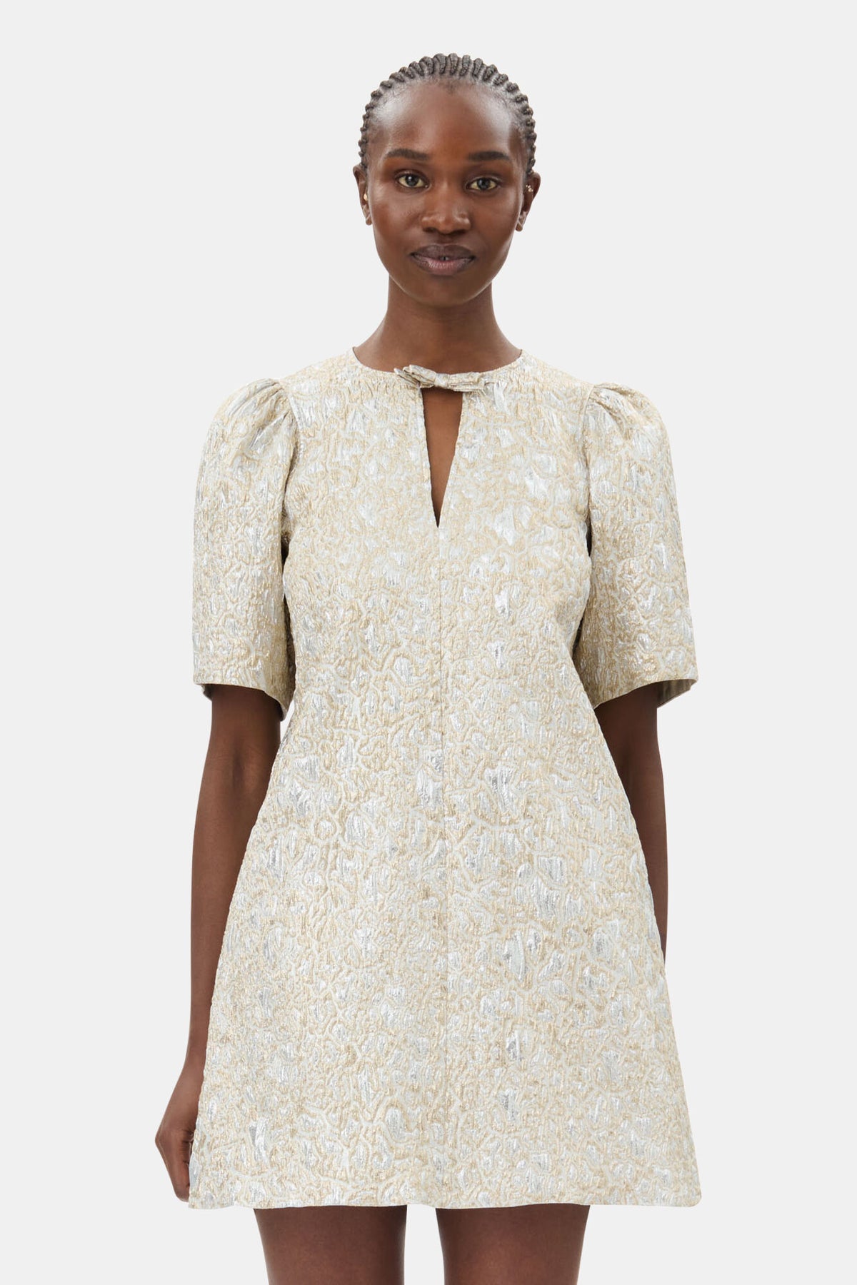 Metallic Cloque A-Shaped Mini Dress - Guld/Silver