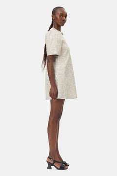Metallic Cloque A-Shaped Mini Dress - Gold/Silver
