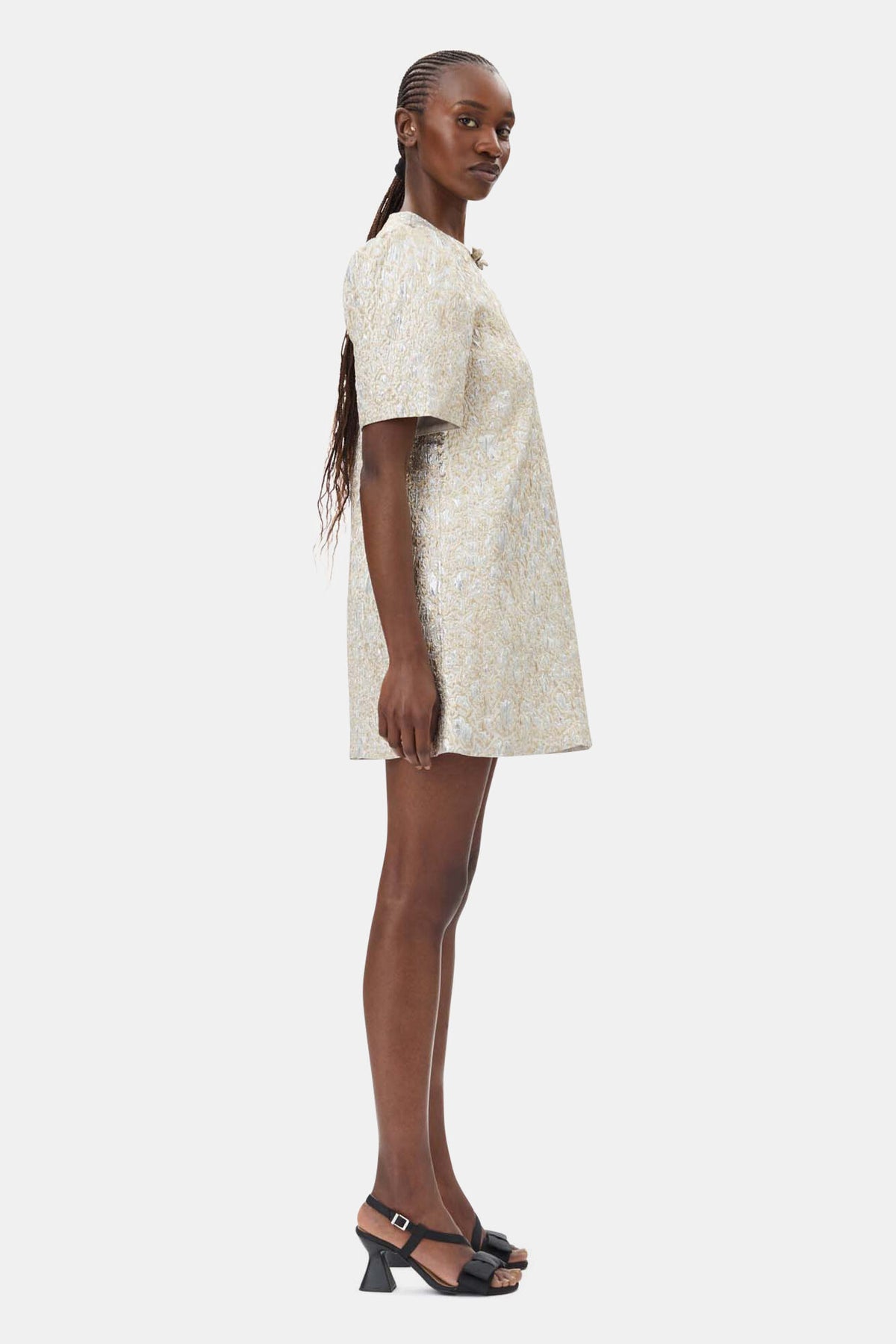Metallic Cloque A-Shaped Mini Dress - Guld/Silver