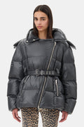 Shiny Nylon Puffer Jacket - Black Sand