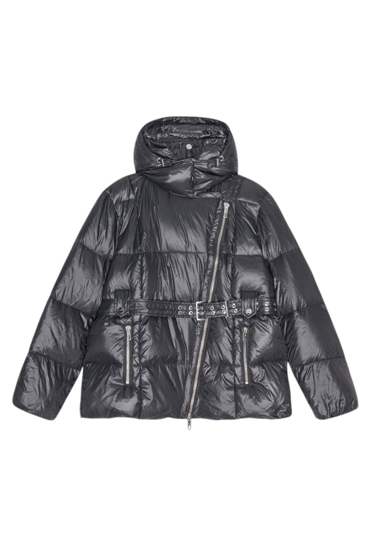 Shiny Nylon Puffer Jacket - Black Sand