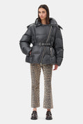 Shiny Nylon Puffer Jacket - Black Sand