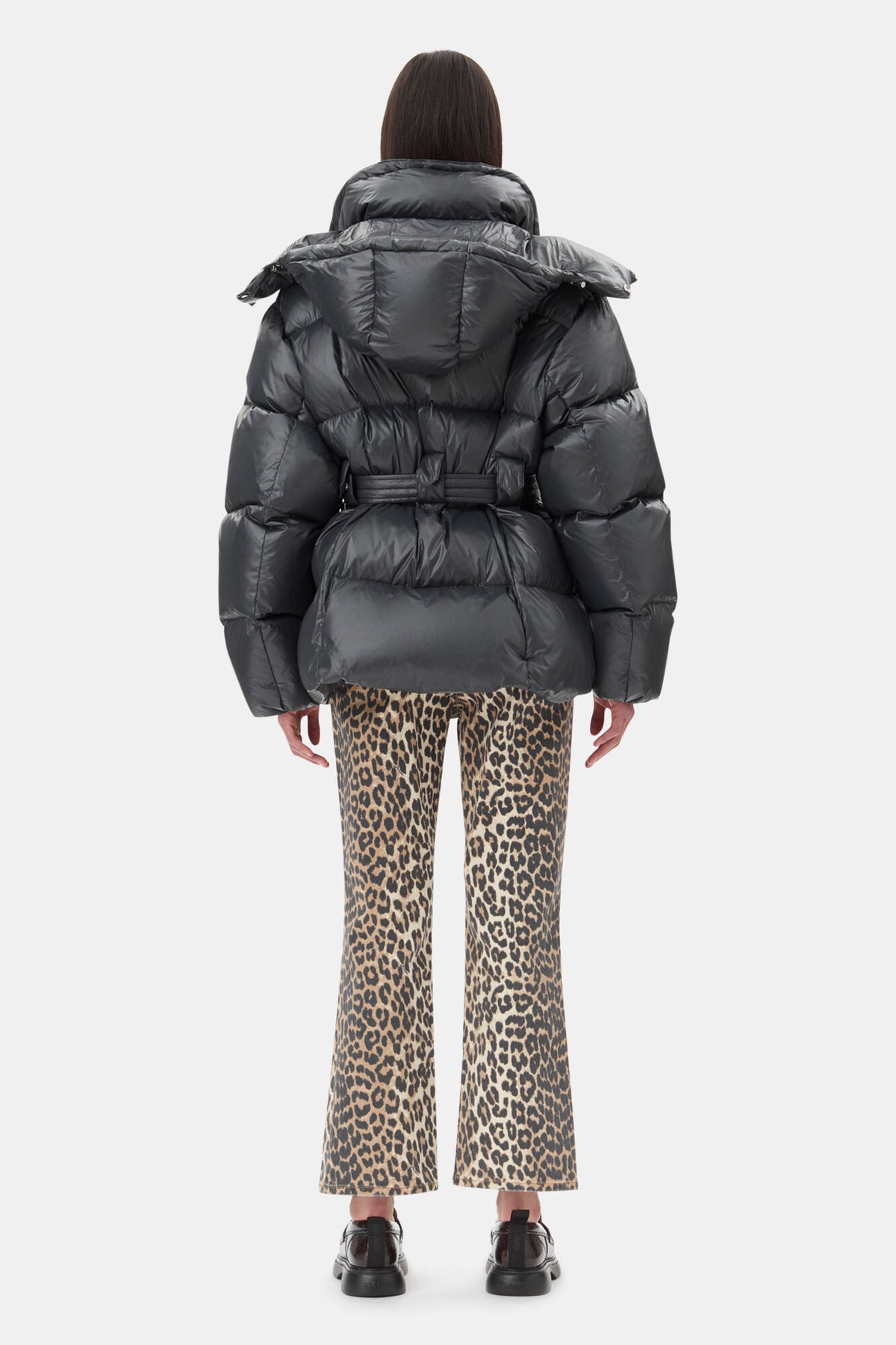 Shiny Nylon Puffer Jacket - Black Sand