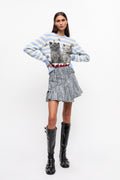 Cotton Tweed Wrap Mini Skirt - Celestial Blue