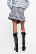 Cotton Tweed Wrap Mini Skirt - Celestial Blue