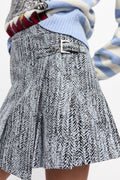 Cotton Tweed Wrap Mini Skirt - Celestial Blue