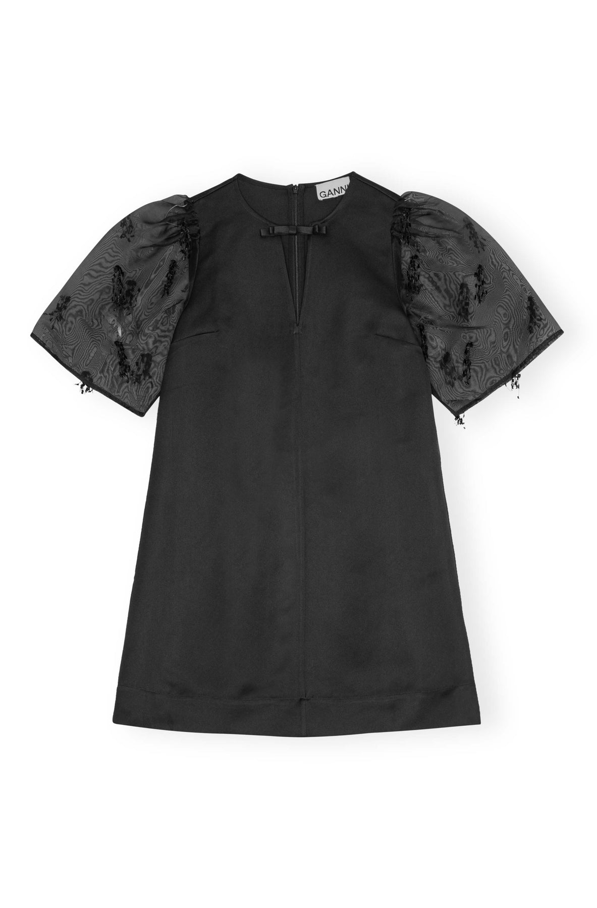 GANNI Fringed Organza Mini Dress - Svart