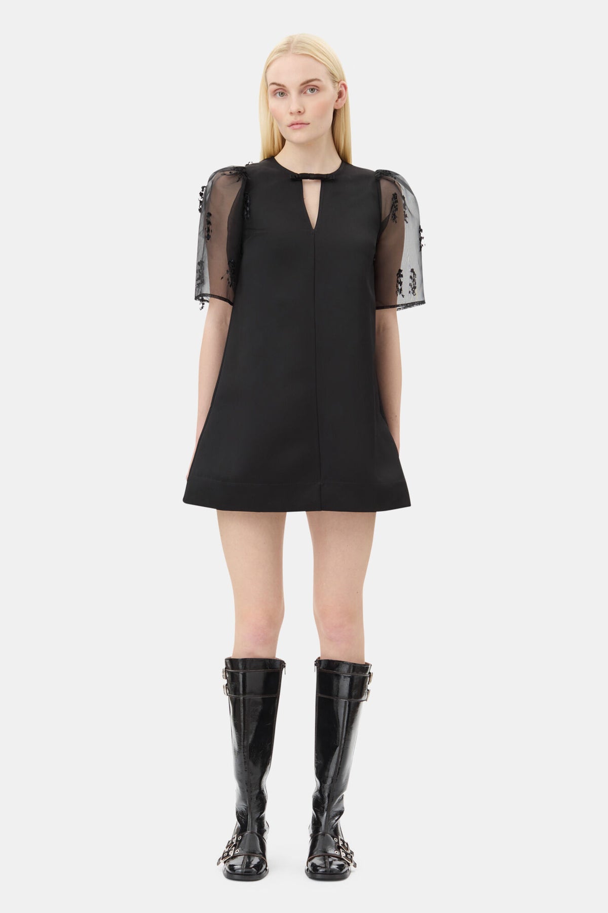 GANNI Fringed Organza Mini Dress - Svart