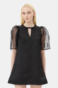 GANNI Fringed Organza Mini Dress - Svart
