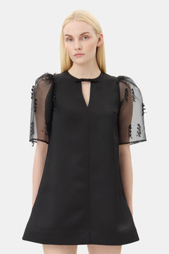 Fringed Organza Mini Dress - Black
