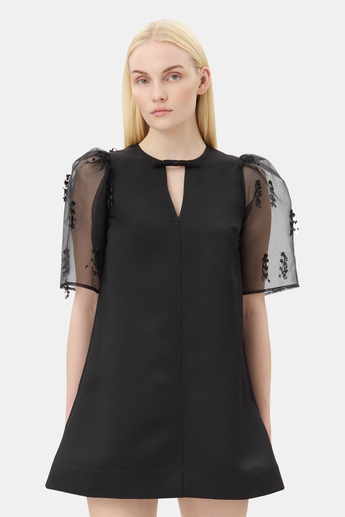 GANNI Fringed Organza Mini Dress - Svart