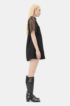 Fringed Organza Mini Dress - Black