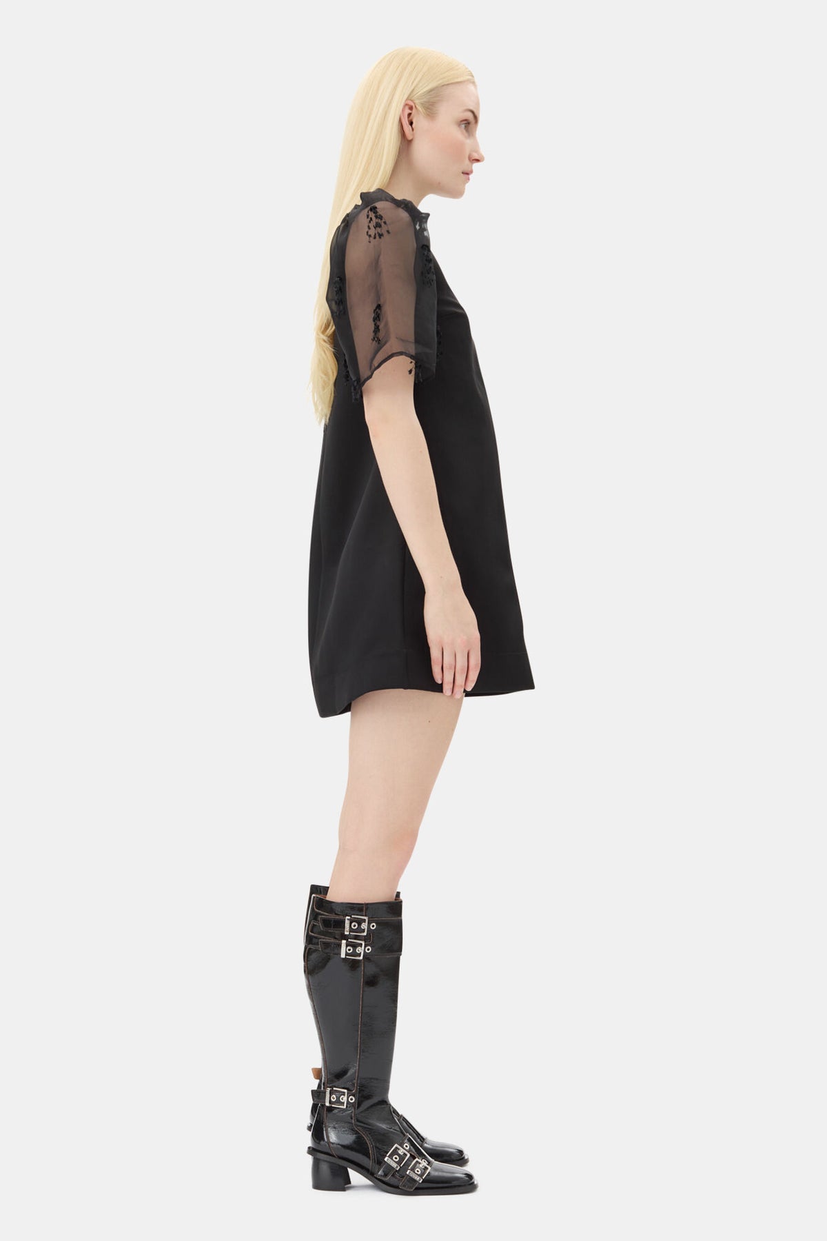 GANNI Fringed Organza Mini Dress - Svart