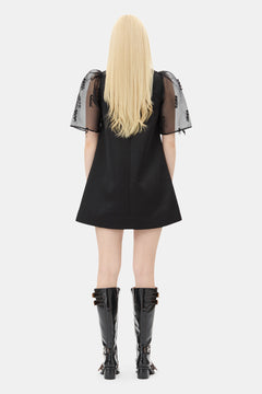 Fringed Organza Mini Dress - Black