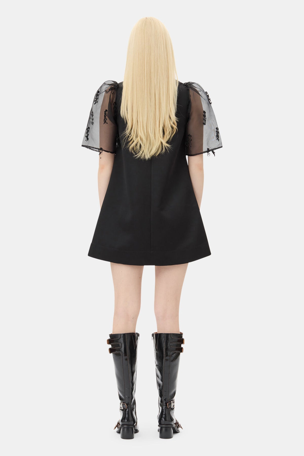 GANNI Fringed Organza Mini Dress - Svart