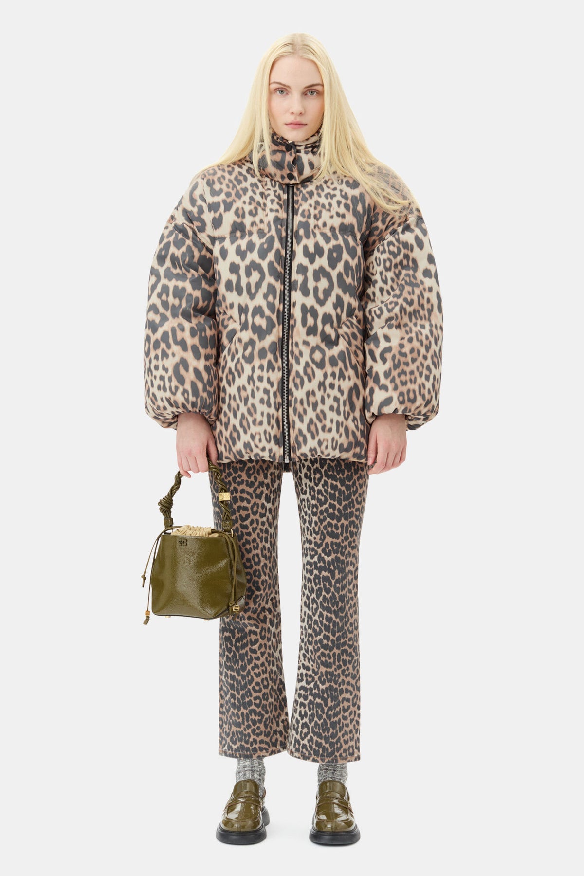 GANNI Leo Puffers Midi Jacket - Almond Milk