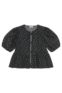 Printed Cotton Peplum Blouse - Phantom