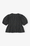 GANNI Printed Cotton Peplum Blouse - Phantom