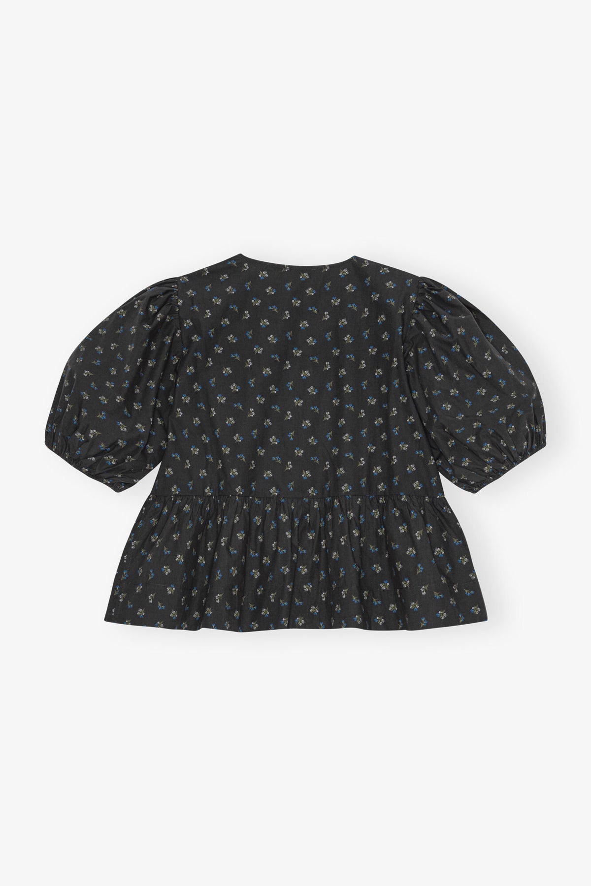 GANNI Printed Cotton Peplum Blouse - Phantom