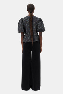 Printed Cotton Peplum Blouse - Phantom