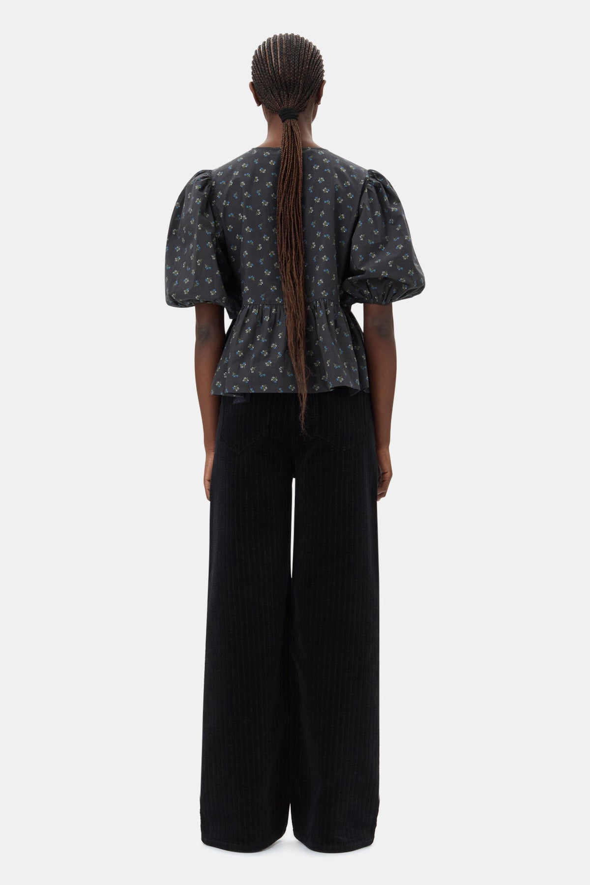 GANNI Printed Cotton Peplum Blouse - Phantom