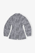 GANNI Cotton Tweed Curve Sleeve Jacket - Celestial Blue
