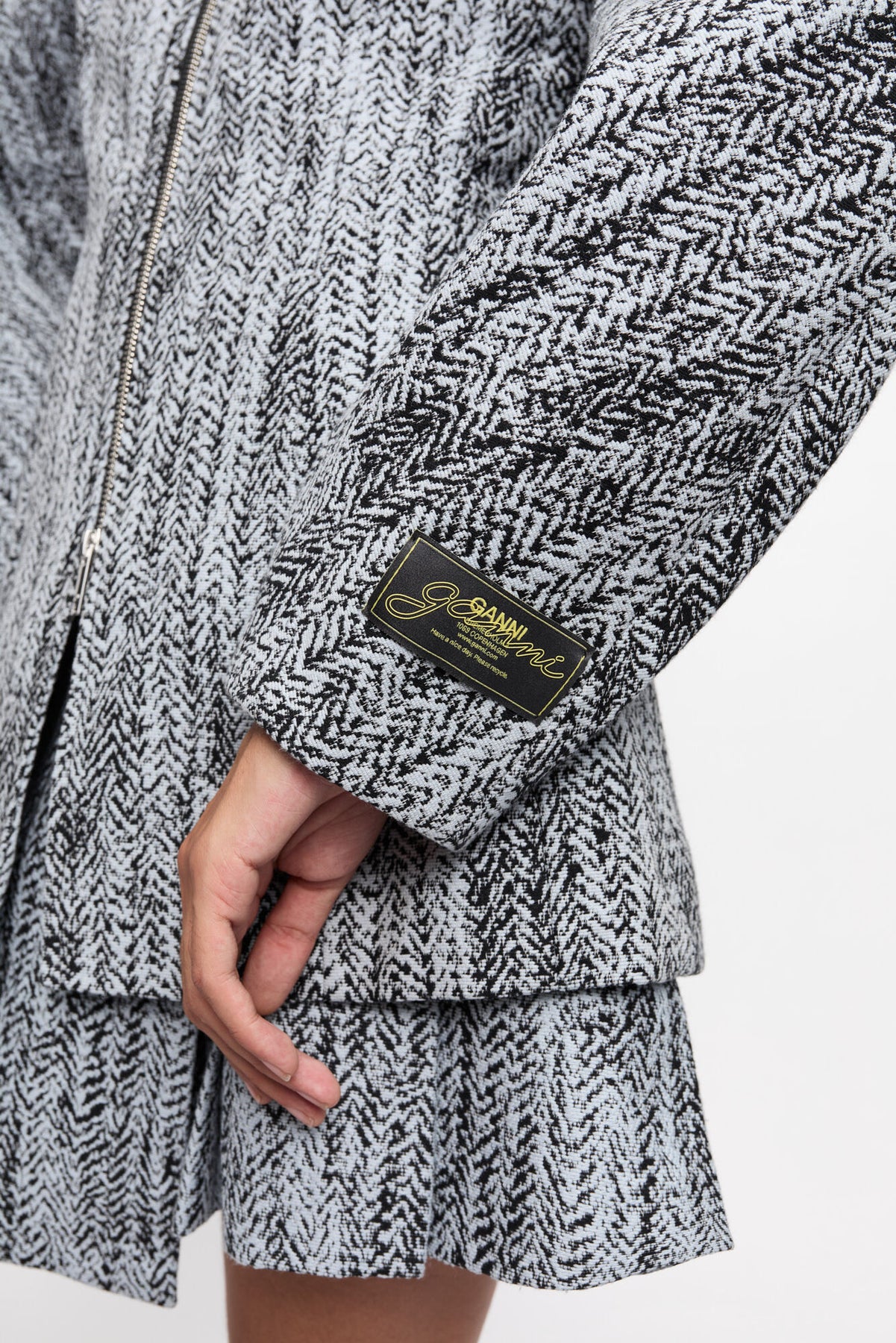 GANNI Cotton Tweed Curve Sleeve Jacket - Celestial Blue