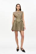 Flock Check Suiting Corset Mini Dress - Tiger's Eye