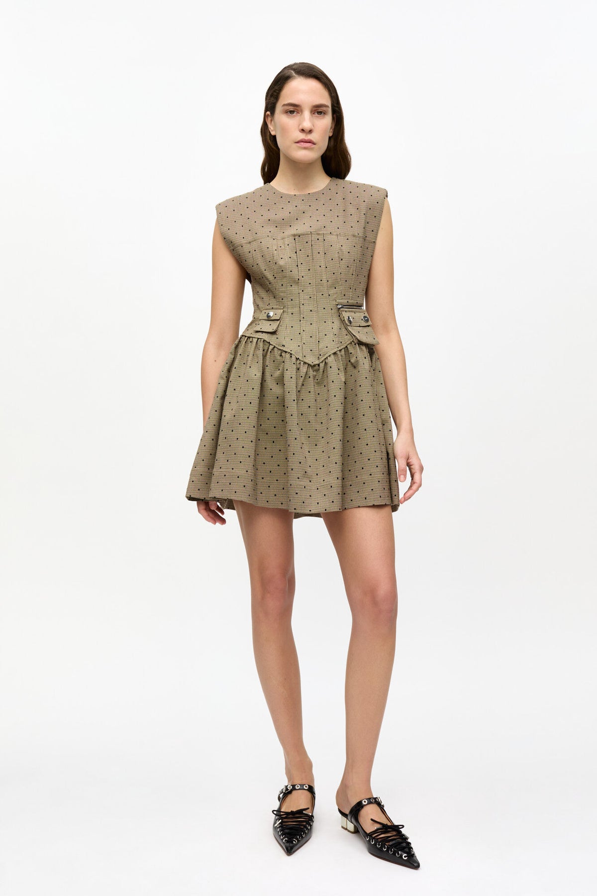Flock Check Suiting Corset Mini Dress - Tiger's Eye