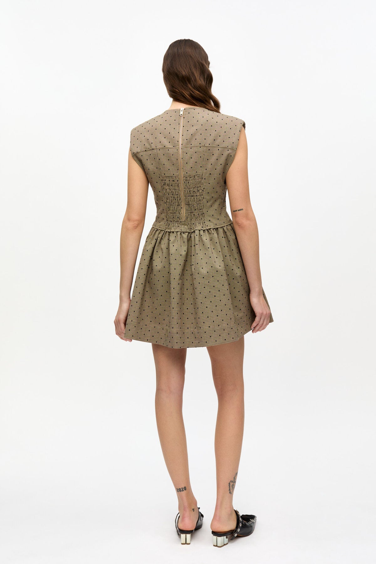 Flock Check Suiting Corset Mini Dress - Tiger's Eye