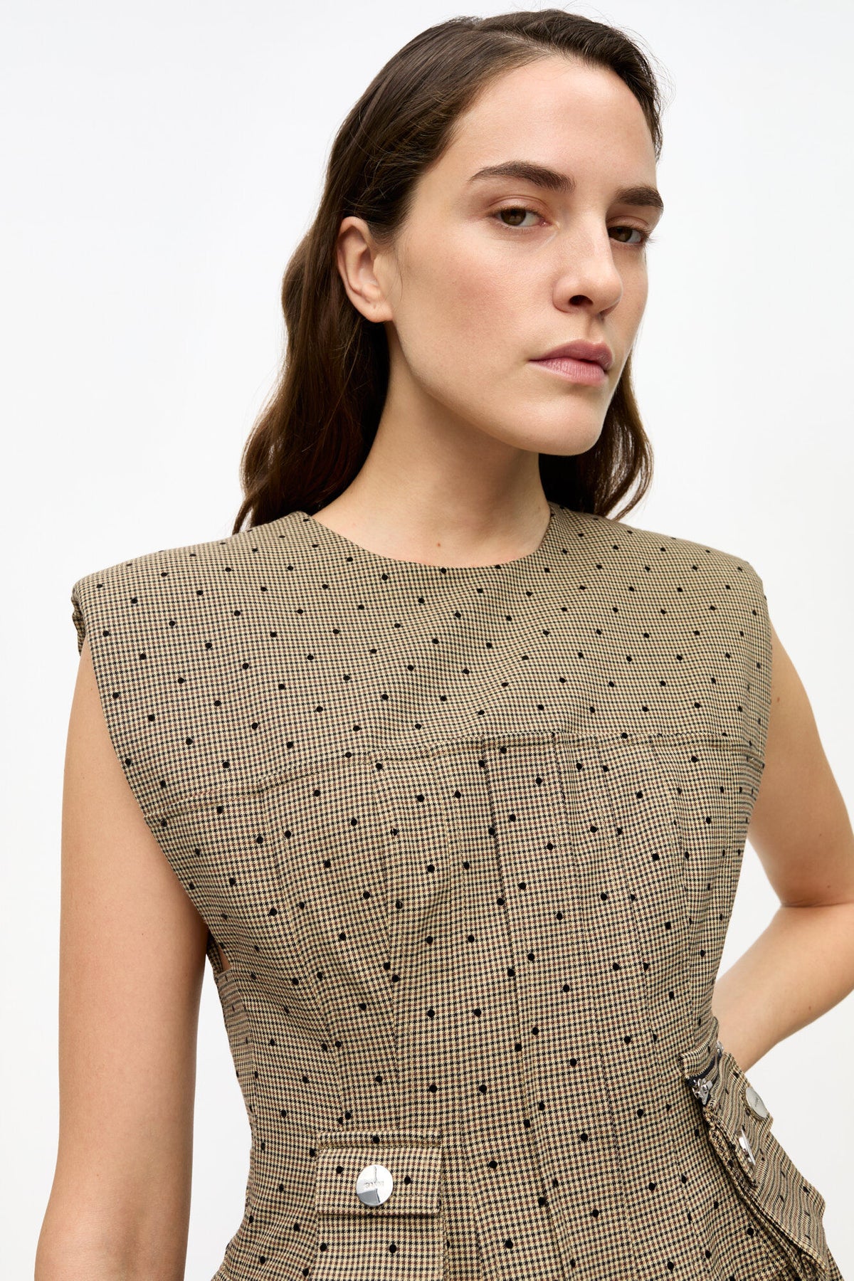 Flock Check Suiting Corset Mini Dress - Tiger's Eye