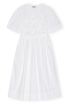 Washed Stretch Cotton Tie Strap Midi Dress - Bright White