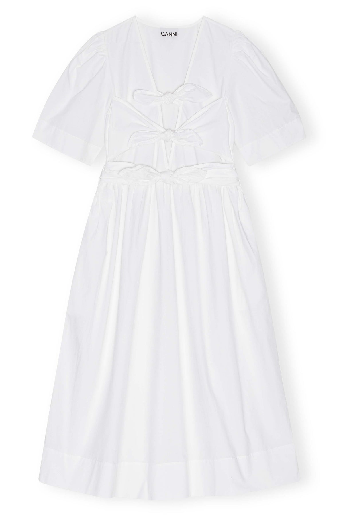 Washed Stretch Cotton Tie Strap Midi Dress - Bright White