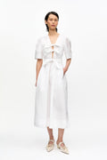 Washed Stretch Cotton Tie Strap Midi Dress - Bright White