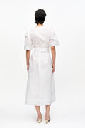Washed Stretch Cotton Tie Strap Midi Dress - Bright White