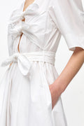 Washed Stretch Cotton Tie Strap Midi Dress - Bright White