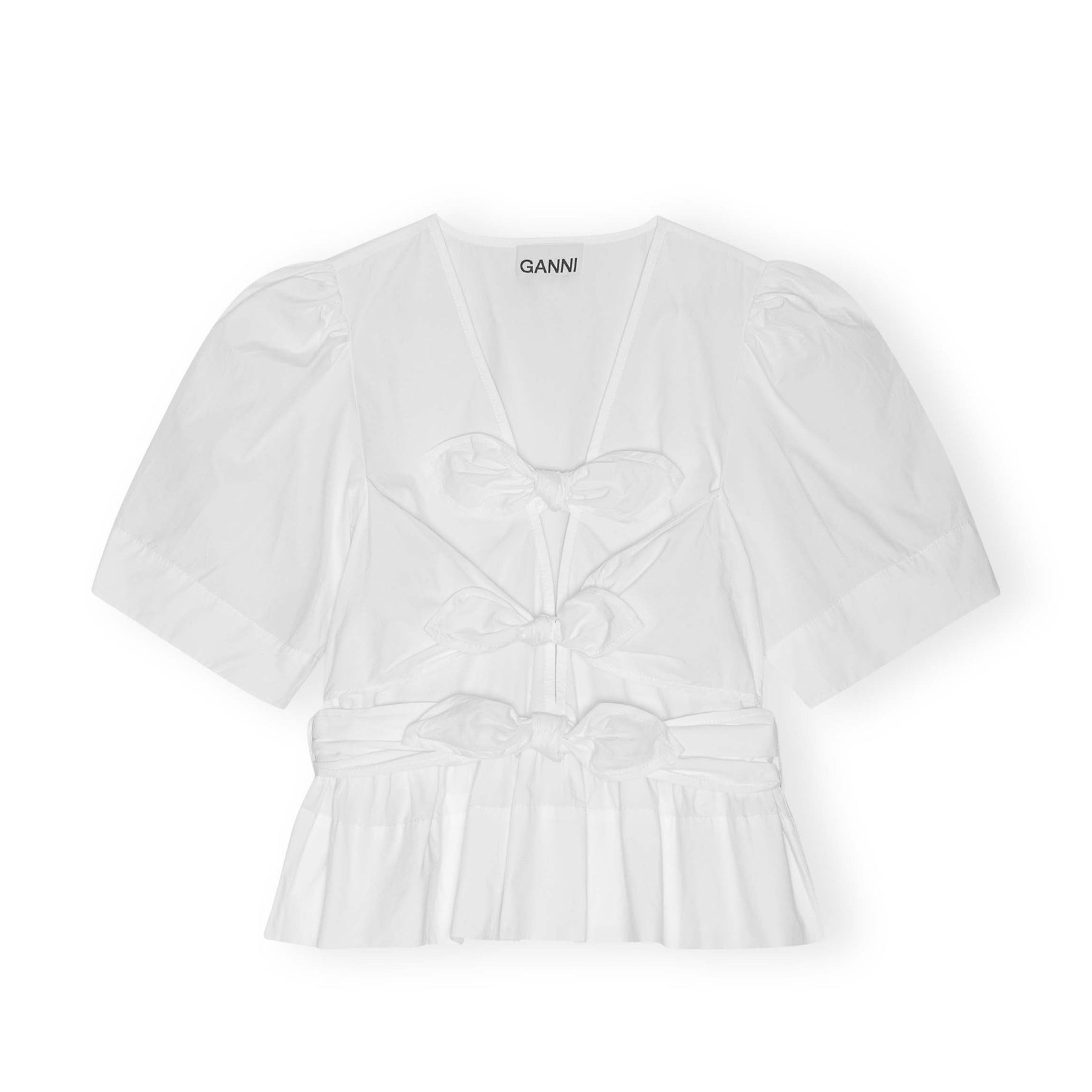 GANNI Washed Stretch Cotton Tie Strap Blouse - Bright White
