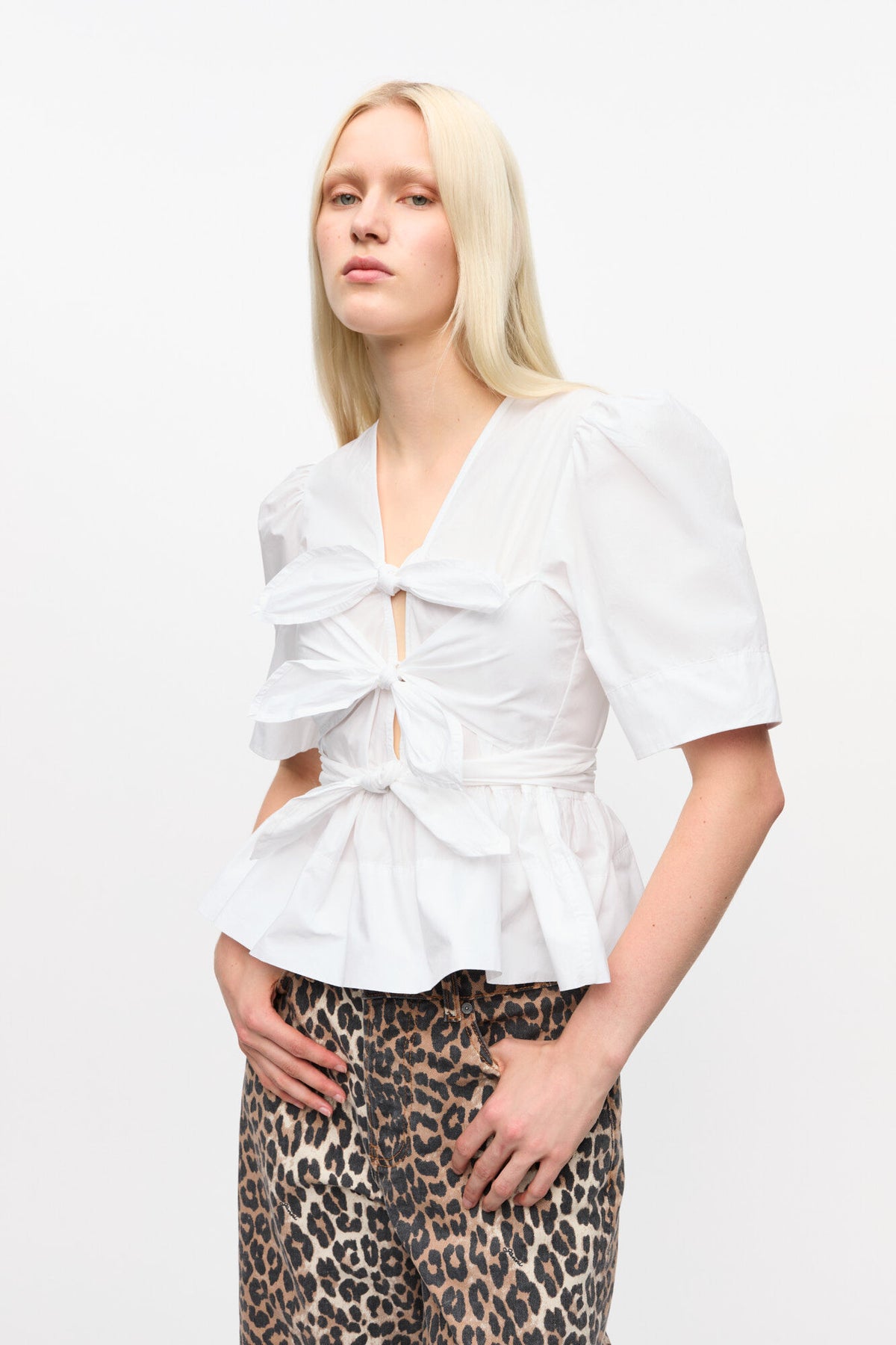 GANNI Washed Stretch Cotton Tie Strap Blouse - Bright White