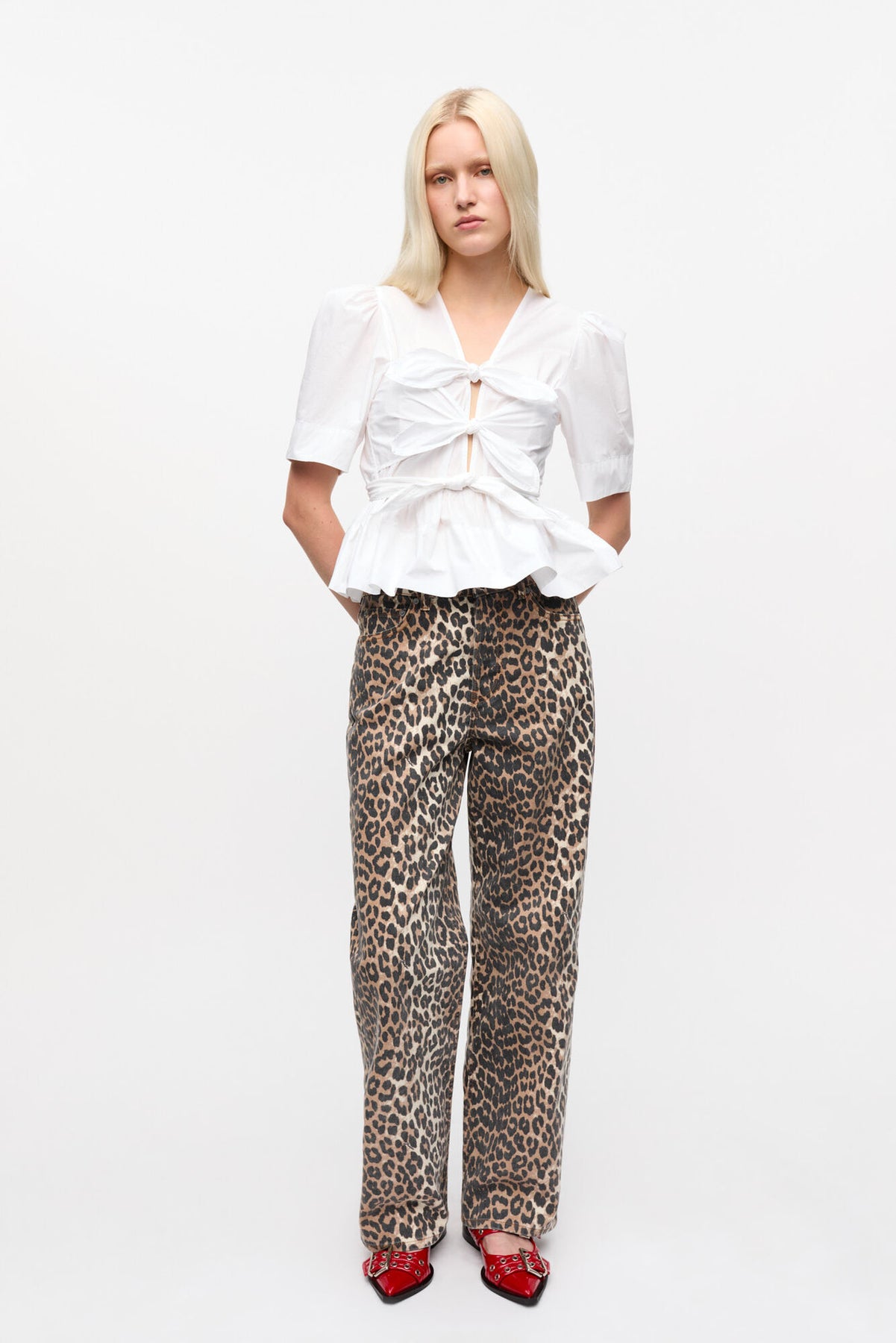 GANNI Washed Stretch Cotton Tie Strap Blouse - Bright White