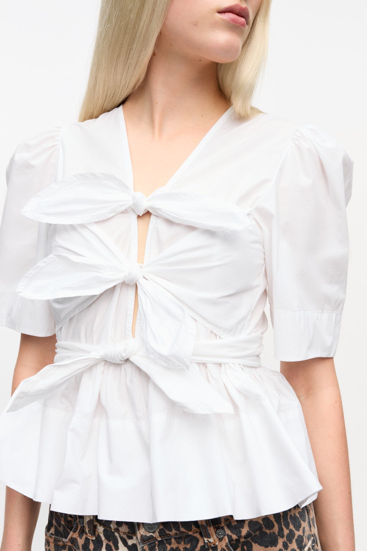 GANNI Washed Stretch Cotton Tie Strap Blouse - Bright White