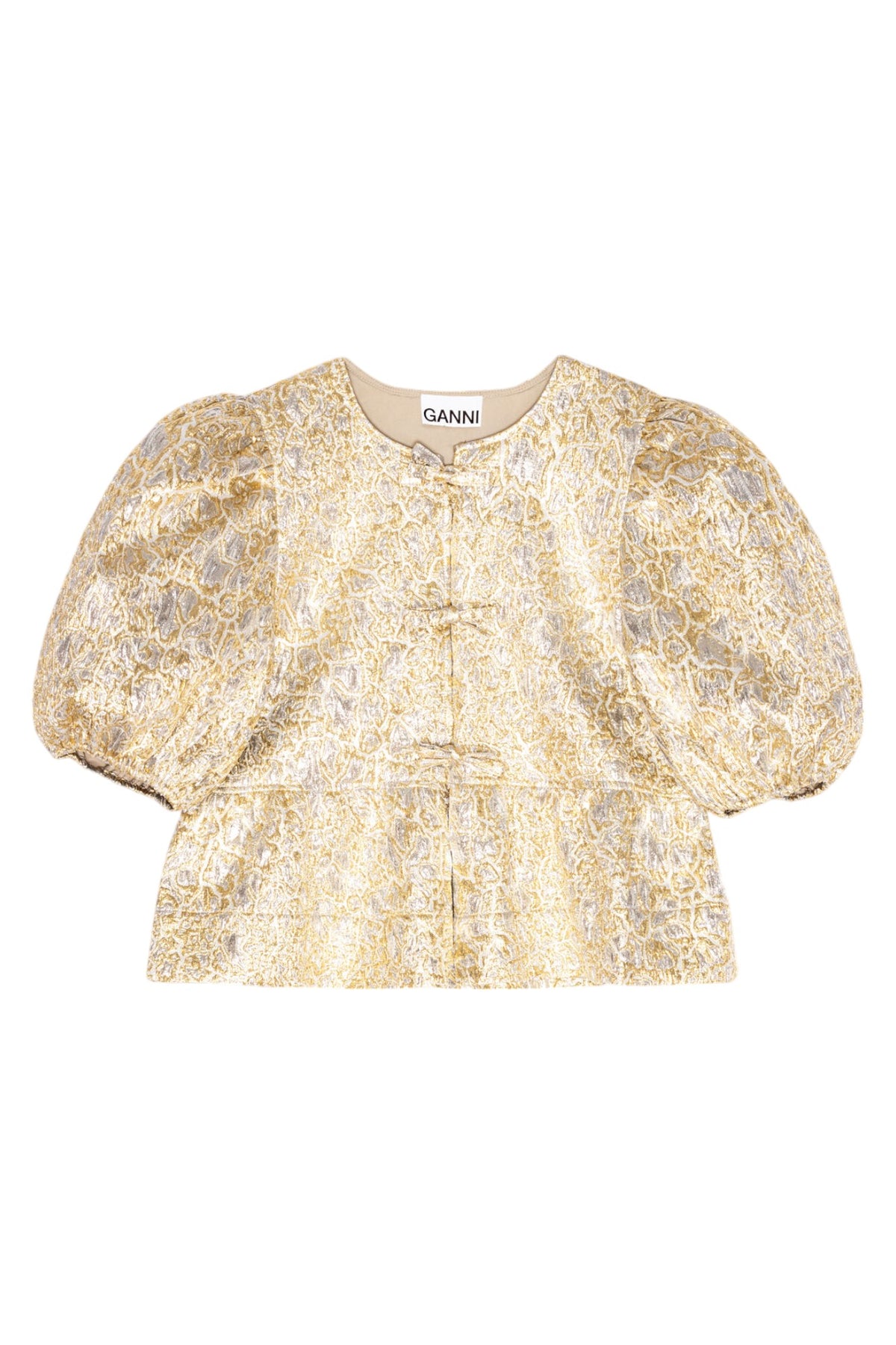 Metallic Cloque Peplum Blouse - Gold/Silver