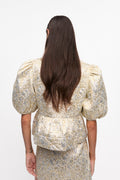 Metallic Cloque Peplum Blouse - Gold/Silver