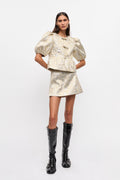 Metallic Cloque Peplum Blouse - Gold/Silver