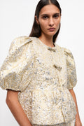 Metallic Cloque Peplum Blouse - Gold/Silver