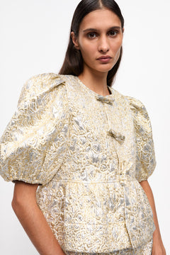 Metallic Cloque Peplum Blouse - Gold/Silver